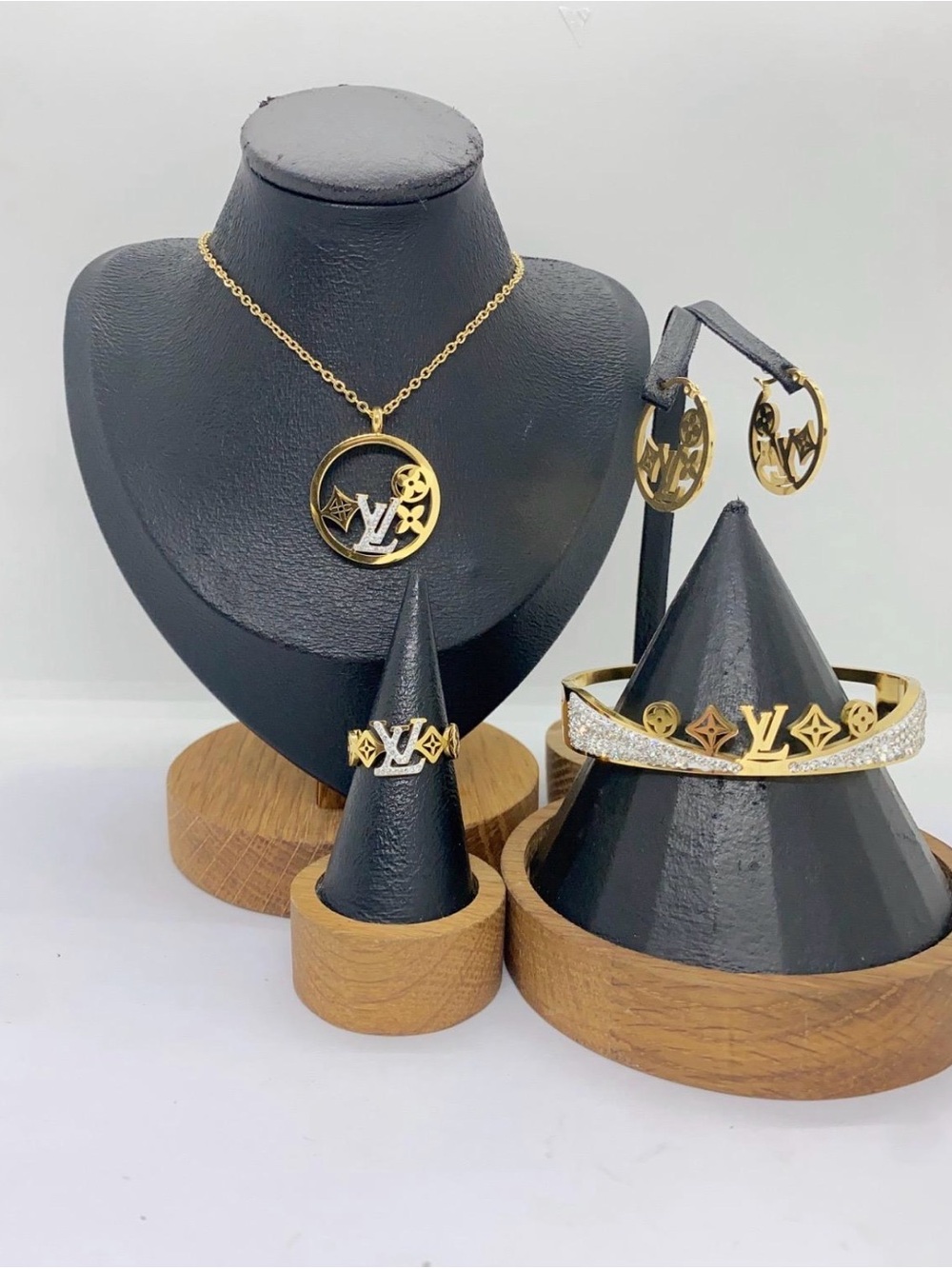 Gold Monogram Pendant Necklace and Matching Jewelry Set